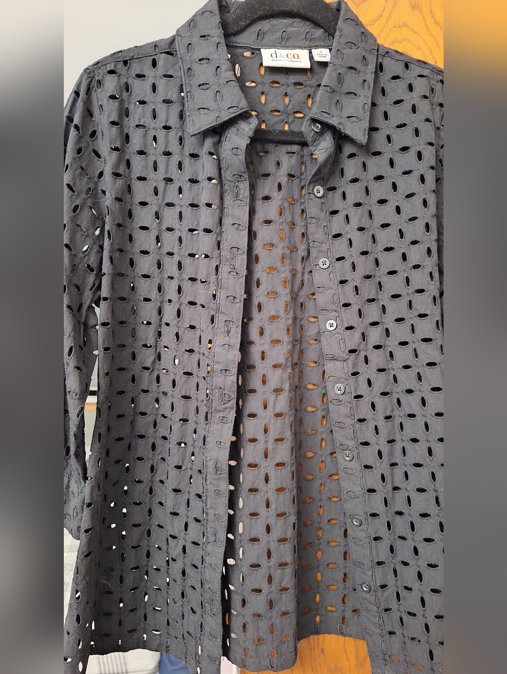 D&co Black Eyelet Button-Up Shirt